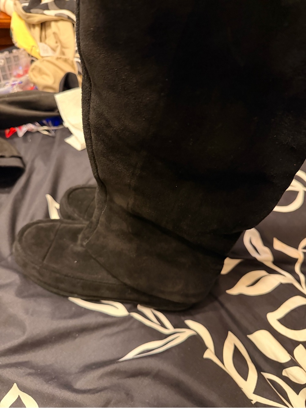 Black Suede Tall Boots Chanel with dust bag no box size 40 

Runs small  9-10